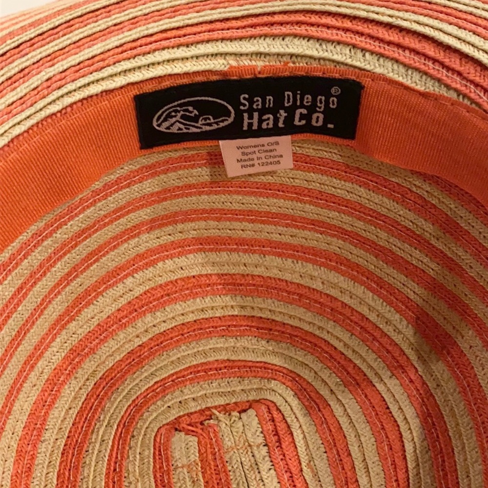 Striped Orange and Cream Wide Brim Hat - Picture 7 of 9